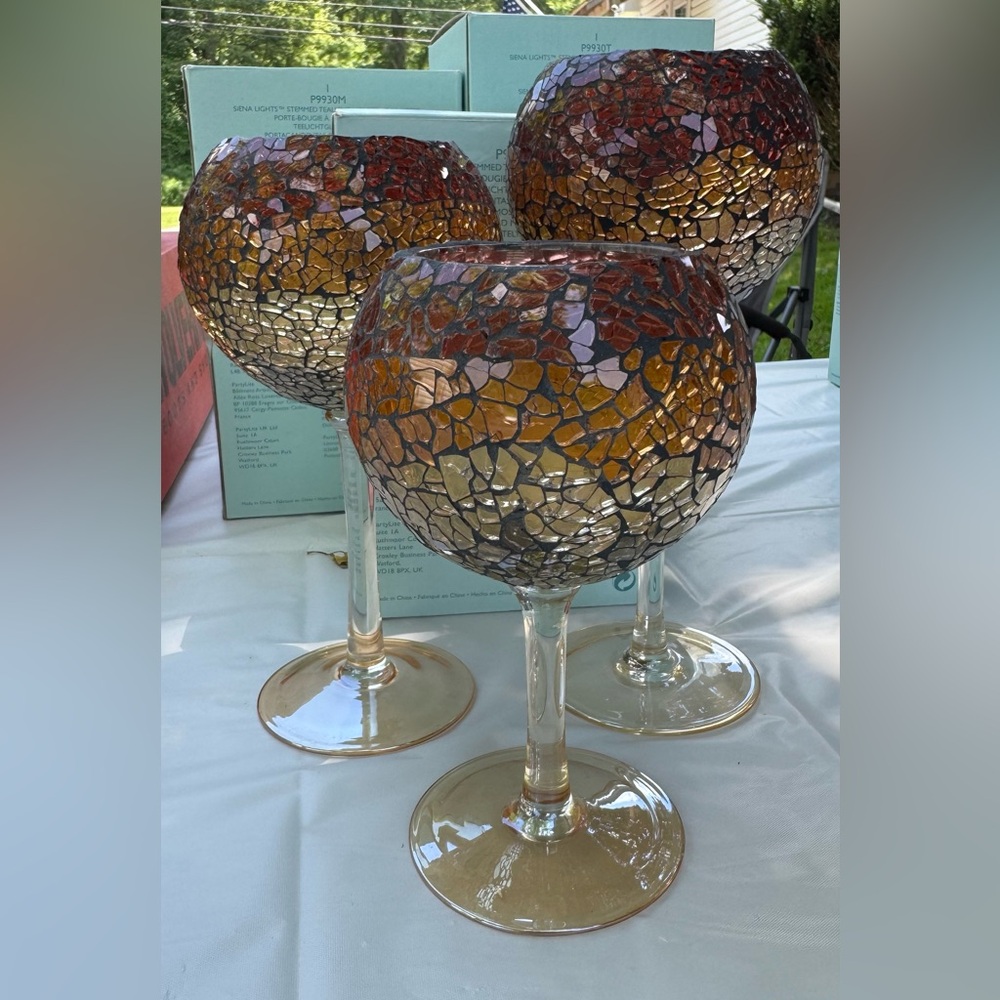 Vintage Retired Partylite siena lights stemmed tealight holder set (6,7,8 inch)